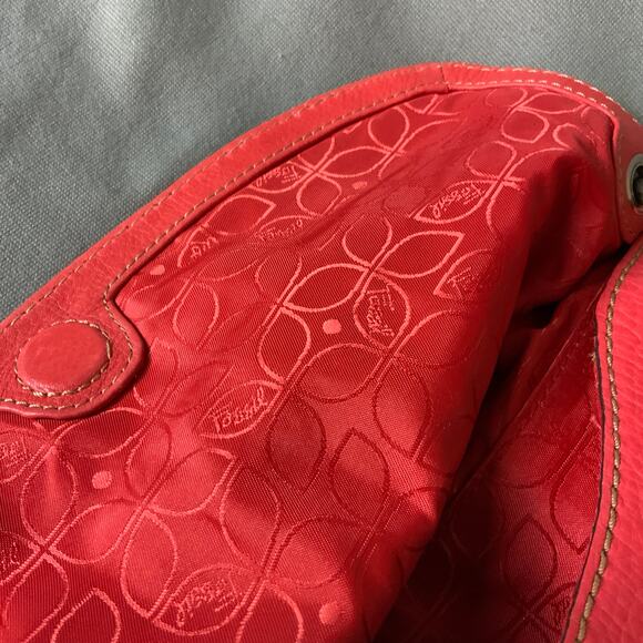 FOSSIL Red Leather Strap Tan Straw Woven Handbag Versatile - Picture 12 of 15